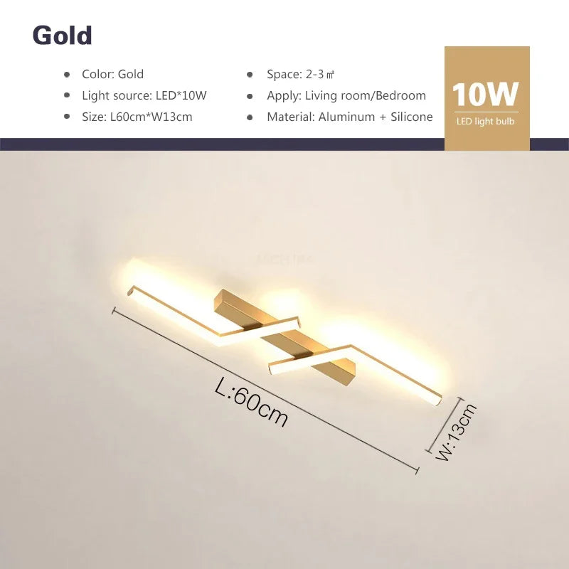 Modern LED Line Ceiling Lamp Modern Living Room Dining Room Master Bedroom Study Fixture Gold Black Ceiling Lights Illumination