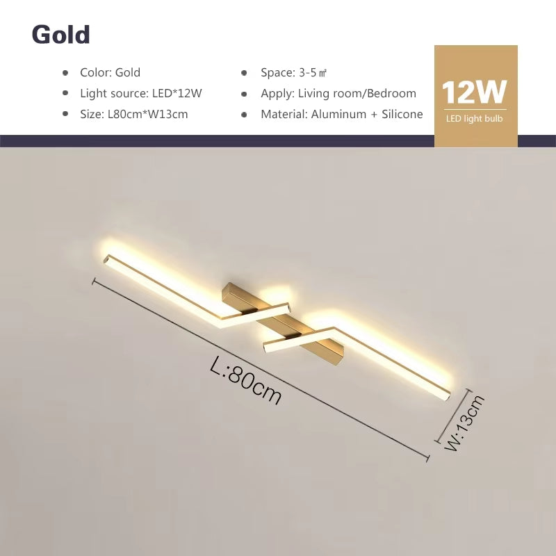 Modern LED Line Ceiling Lamp Modern Living Room Dining Room Master Bedroom Study Fixture Gold Black Ceiling Lights Illumination
