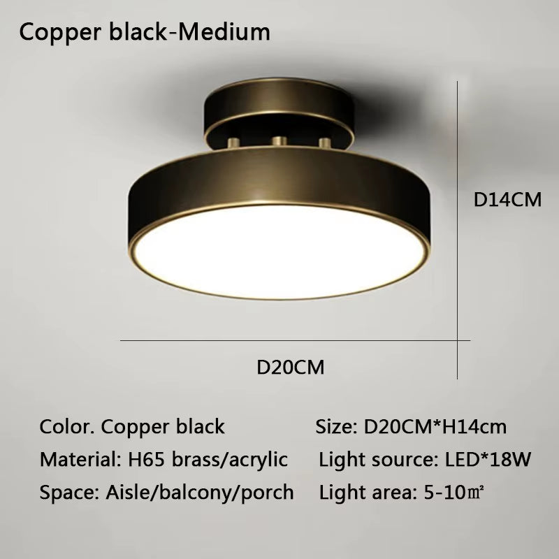 Modern LED Ceiling Light Copper Lamp for Bedroom Living Room Light Nordic round Gold Black Entryway Corridor Aisle Decor Fixture
