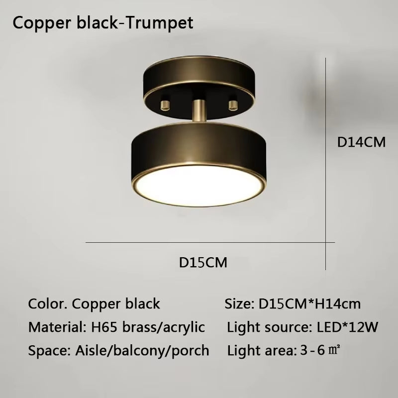 Modern LED Ceiling Light Copper Lamp for Bedroom Living Room Light Nordic round Gold Black Entryway Corridor Aisle Decor Fixture