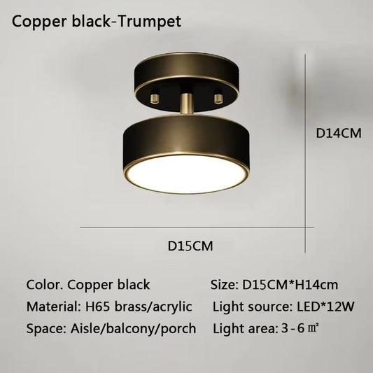 Modern LED Ceiling Light Copper Lamp for Bedroom Living Room Light Nordic round Gold Black Entryway Corridor Aisle Decor Fixture