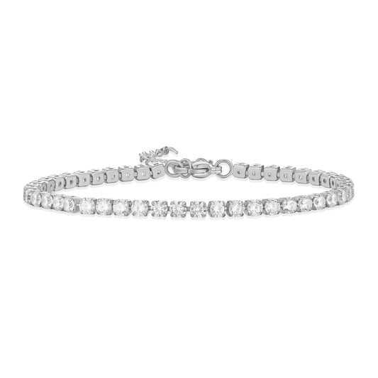 Joy Waterproof CZ Crystal 2mm Chain Bracelet Silver Plating