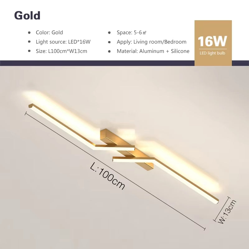 Modern LED Line Ceiling Lamp Modern Living Room Dining Room Master Bedroom Study Fixture Gold Black Ceiling Lights Illumination