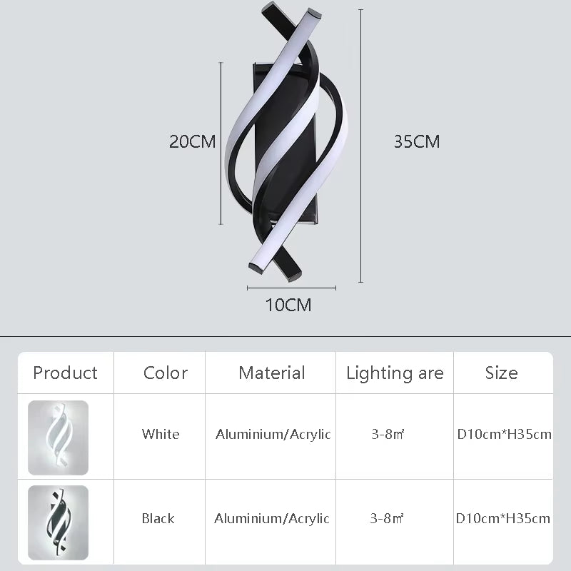 Modern LED Wall Lamp Minimalist Black White Line Decor Lights for Bedroom Bedside Backwall Stairway Aisle Illumination Fixtures