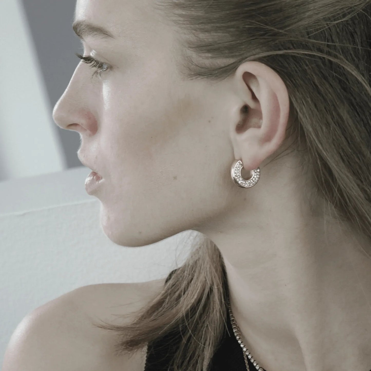 Joy Waterproof Clear CZ One Side Hoop Earring 18K Gold Plating - NordicDeals