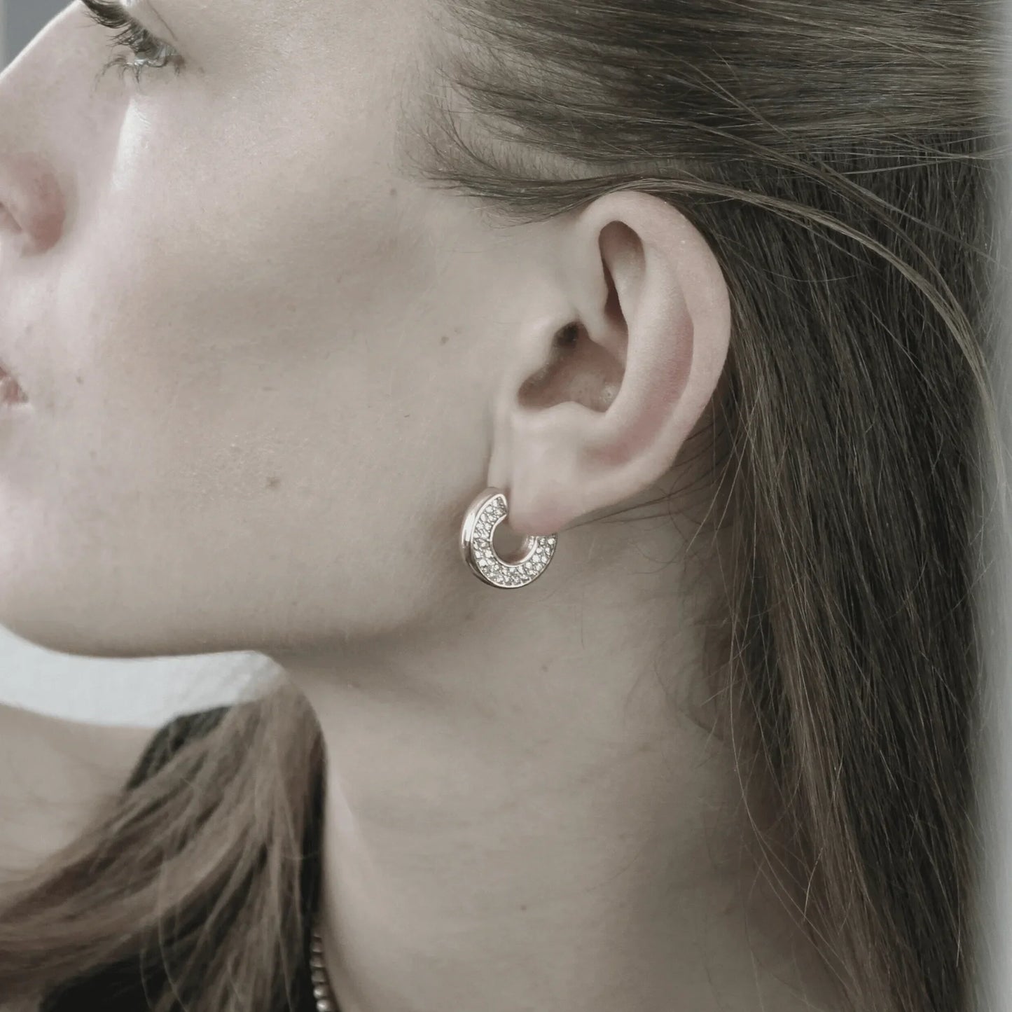 Joy Waterproof Clear CZ One Side Hoop Earring 18K Gold Plating - NordicDeals