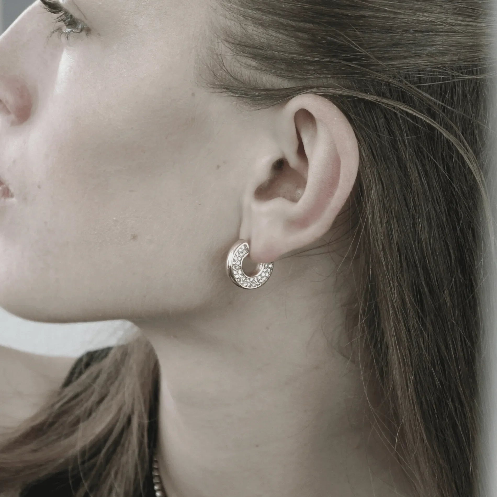 Joy Waterproof Clear CZ One Side Hoop Earring 18K Gold Plating - NordicDeals