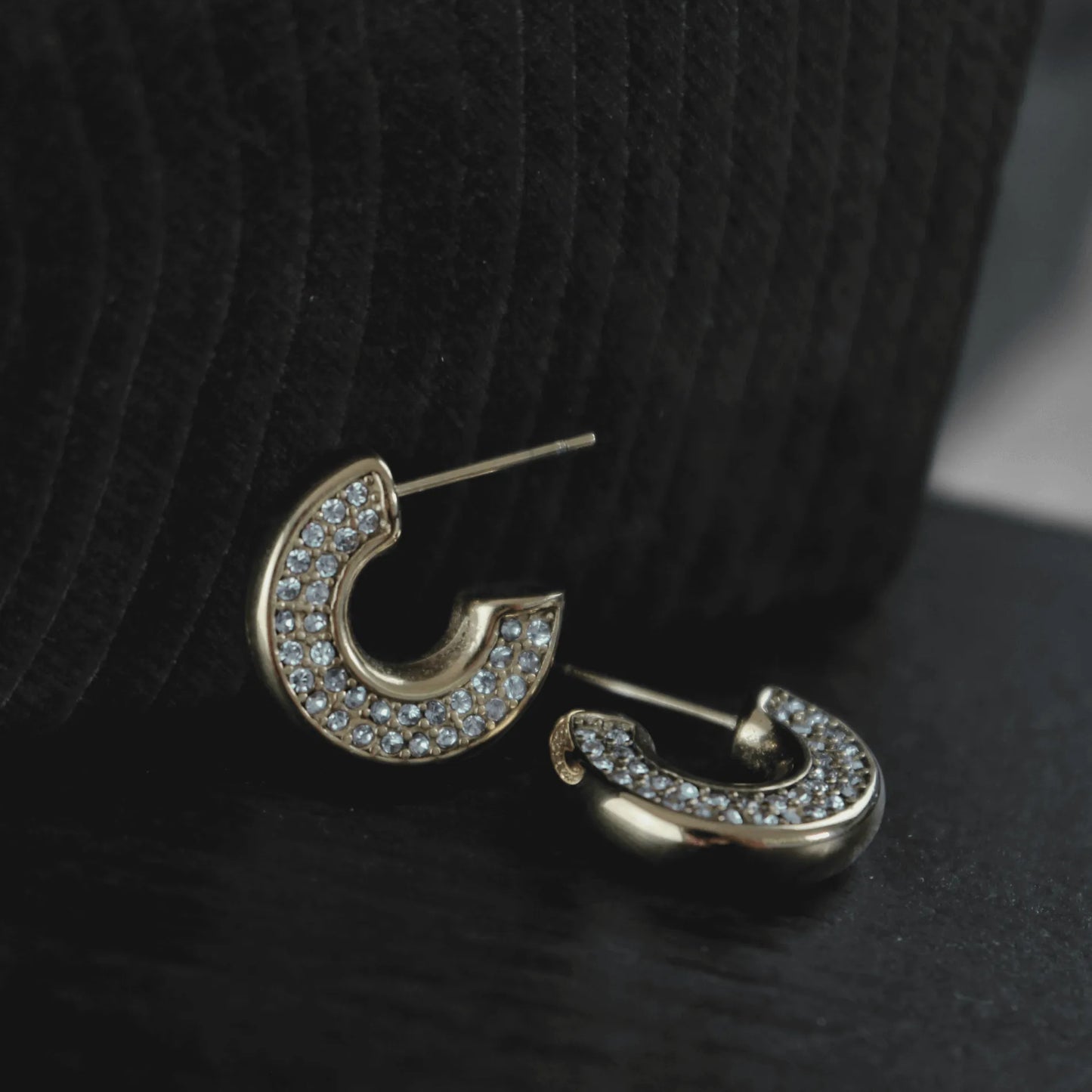 Joy Waterproof Clear CZ One Side Hoop Earring 18K Gold Plating - NordicDeals