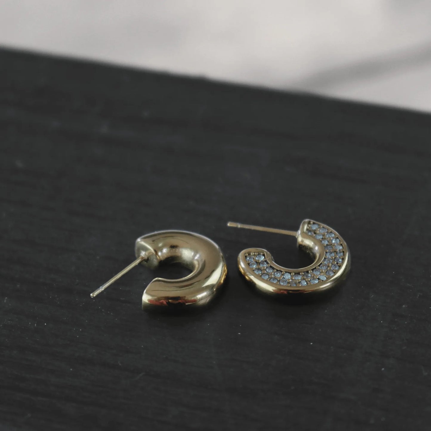 Joy Waterproof Clear CZ One Side Hoop Earring 18K Gold Plating - NordicDeals