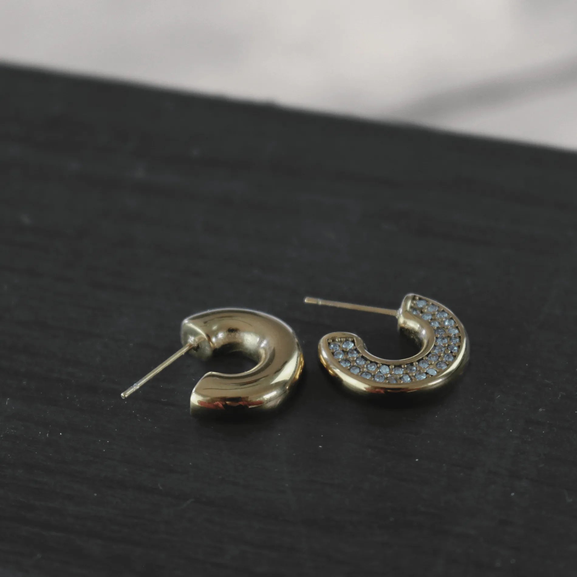Joy Waterproof Clear CZ One Side Hoop Earring 18K Gold Plating - NordicDeals