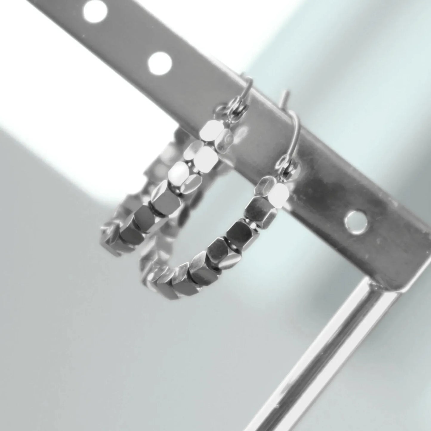 Passion Waterproof Mini Square Bead Earring Silver Plating - NordicDeals