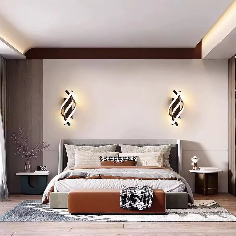 Modern LED Wall Lamp Minimalist Black White Line Decor Lights for Bedroom Bedside Backwall Stairway Aisle Illumination Fixtures