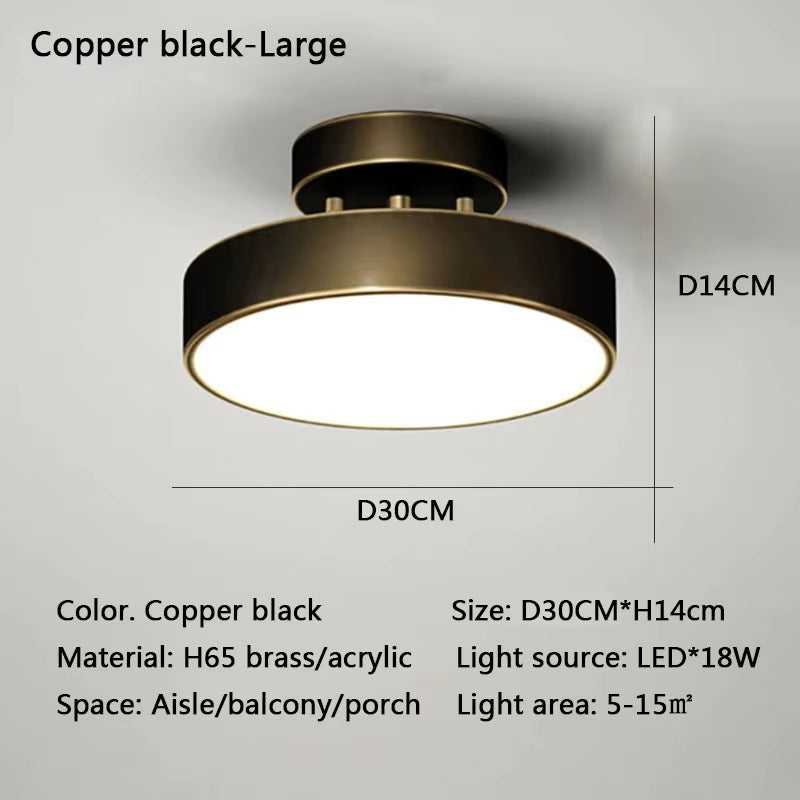 Modern LED Ceiling Light Copper Lamp for Bedroom Living Room Light Nordic round Gold Black Entryway Corridor Aisle Decor Fixture