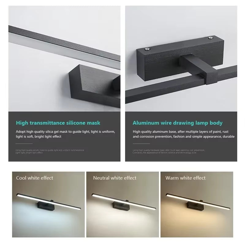 Led Mirror Lights Wall Lamps Recharge Bathroom Wall Light LED Flat Lamp Modern Indoor Wall Lamp Bathroom Lighting Make Up