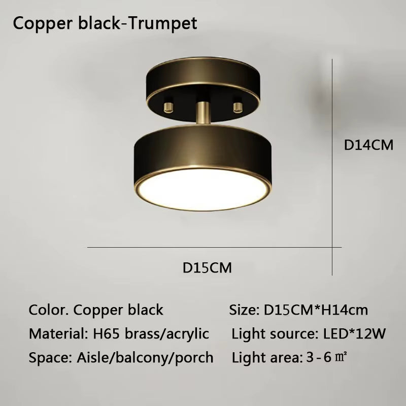 Modern LED Ceiling Light Copper Lamp for Bedroom Living Room Light Nordic round Gold Black Entryway Corridor Aisle Decor Fixture