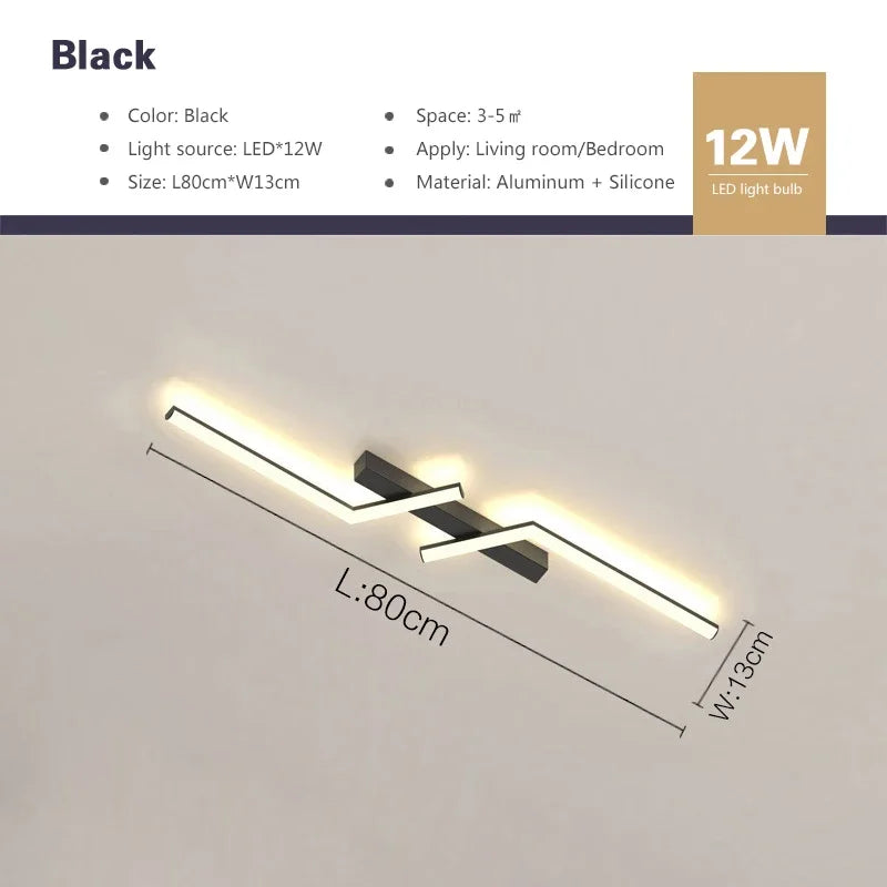 Modern LED Line Ceiling Lamp Modern Living Room Dining Room Master Bedroom Study Fixture Gold Black Ceiling Lights Illumination