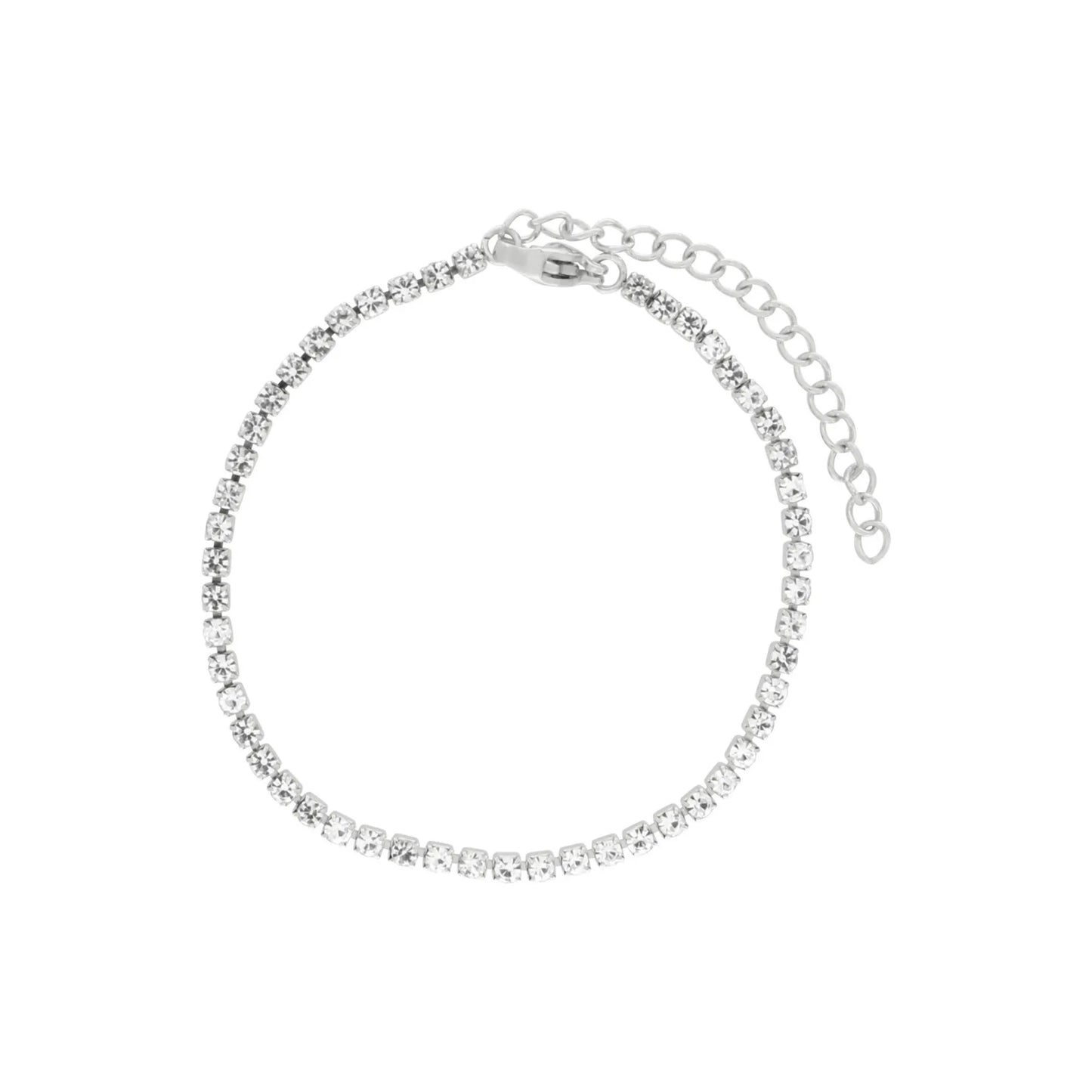 Joy Waterproof CZ Crystal 2mm Chain Bracelet Silver Plating