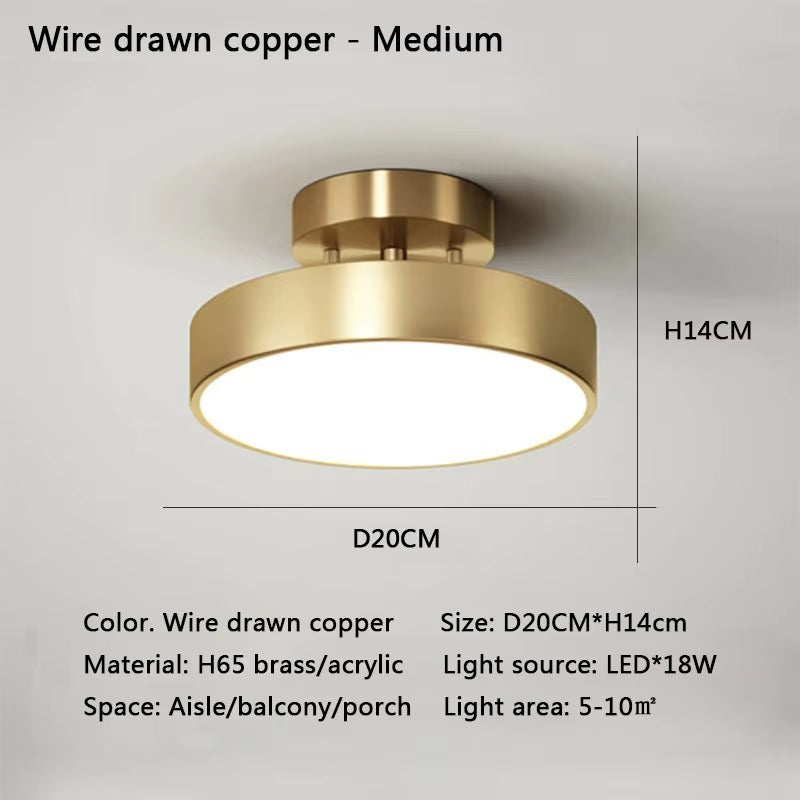 Modern LED Ceiling Light Copper Lamp for Bedroom Living Room Light Nordic round Gold Black Entryway Corridor Aisle Decor Fixture