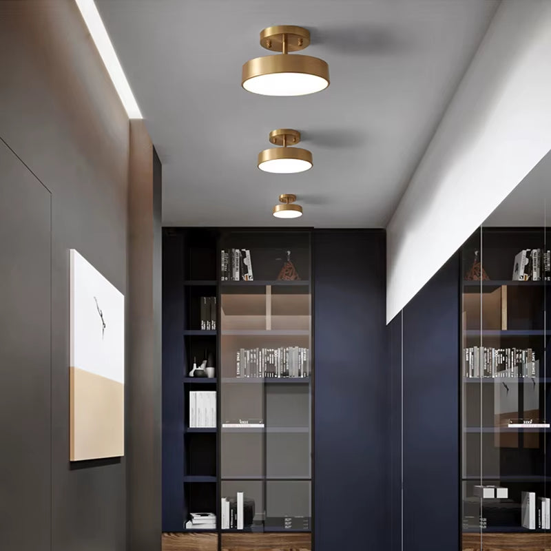 Modern LED Ceiling Light Copper Lamp for Bedroom Living Room Light Nordic round Gold Black Entryway Corridor Aisle Decor Fixture