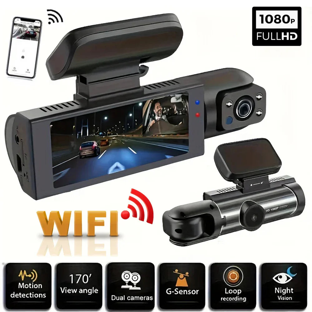 1080P WiFi Dual Dash Cam Front Interior Car Camera Black - NordicDeals