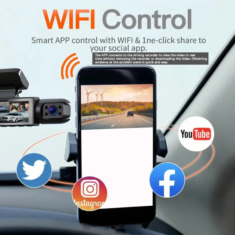 1080P WiFi Dual Dash Cam Front Interior Car Camera Black - NordicDeals