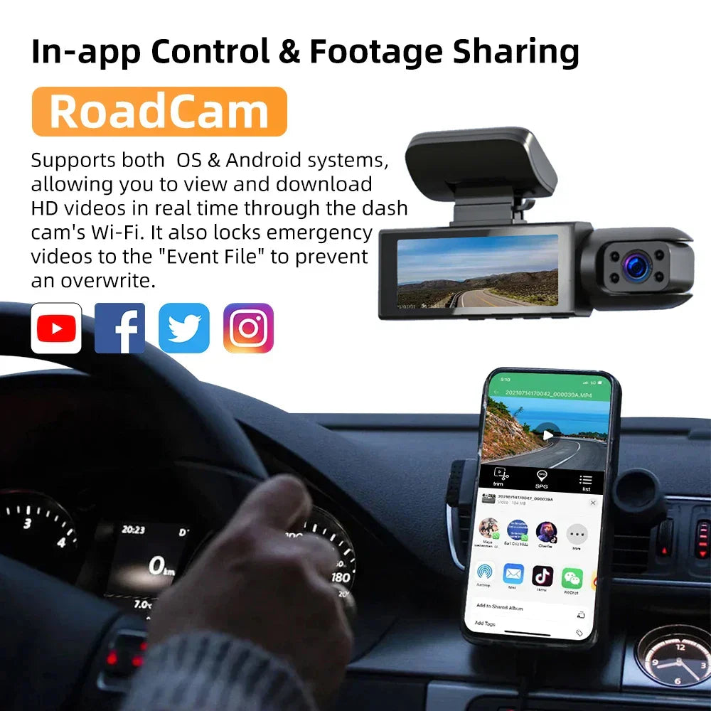 1080P WiFi Dual Dash Cam Front Interior Car Camera Black - NordicDeals