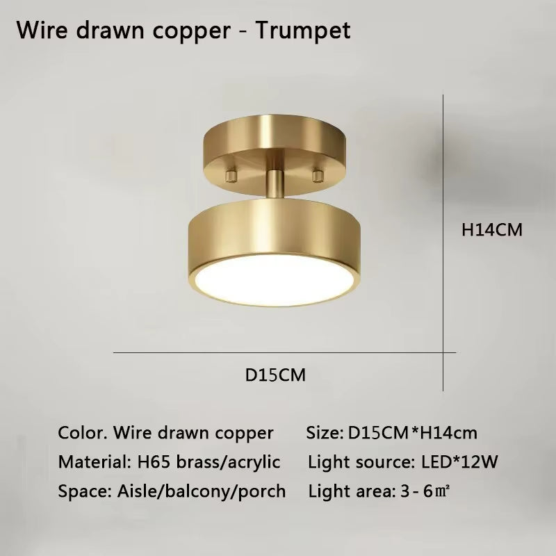 Modern LED Ceiling Light Copper Lamp for Bedroom Living Room Light Nordic round Gold Black Entryway Corridor Aisle Decor Fixture