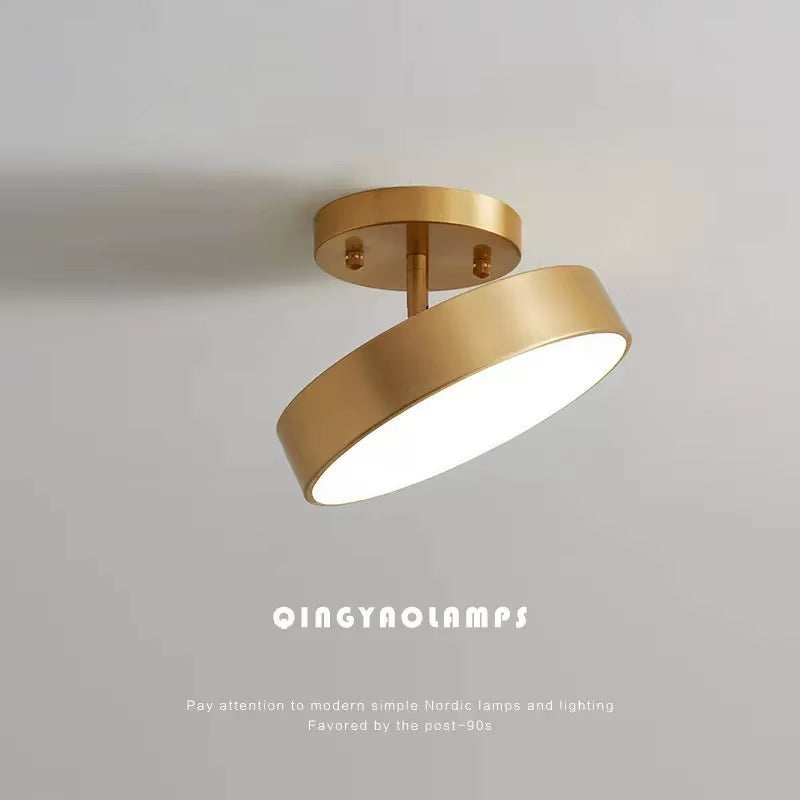 Modern LED Ceiling Light Copper Lamp for Bedroom Living Room Light Nordic round Gold Black Entryway Corridor Aisle Decor Fixture