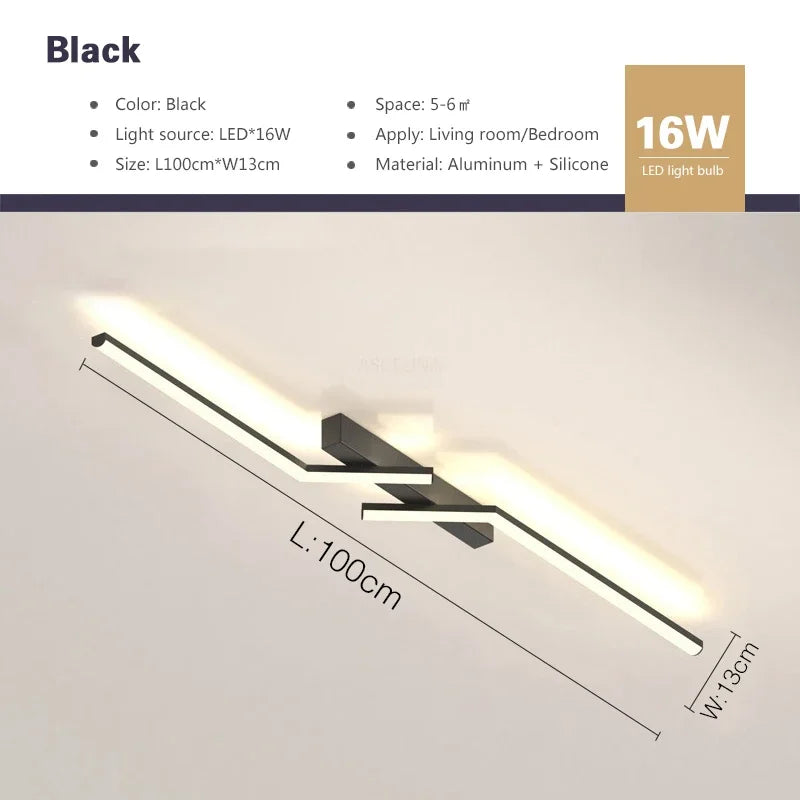 Modern LED Line Ceiling Lamp Modern Living Room Dining Room Master Bedroom Study Fixture Gold Black Ceiling Lights Illumination