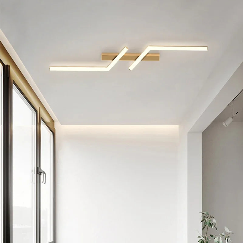 Modern LED Line Ceiling Lamp Modern Living Room Dining Room Master Bedroom Study Fixture Gold Black Ceiling Lights Illumination