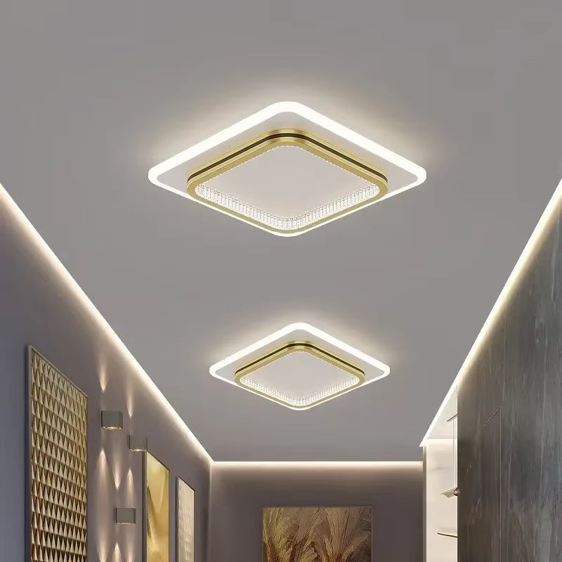 Modern LED Ceiling Lights for Home Entrance Indoor Lighting Fixtures with Crystal Lampshade Lights round Square Luminaria