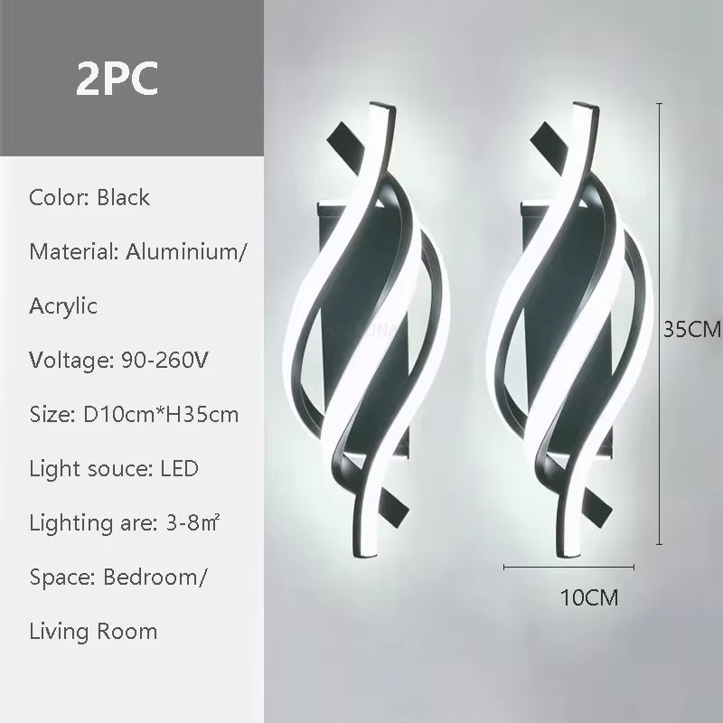 Modern LED Wall Lamp Minimalist Black White Line Decor Lights for Bedroom Bedside Backwall Stairway Aisle Illumination Fixtures