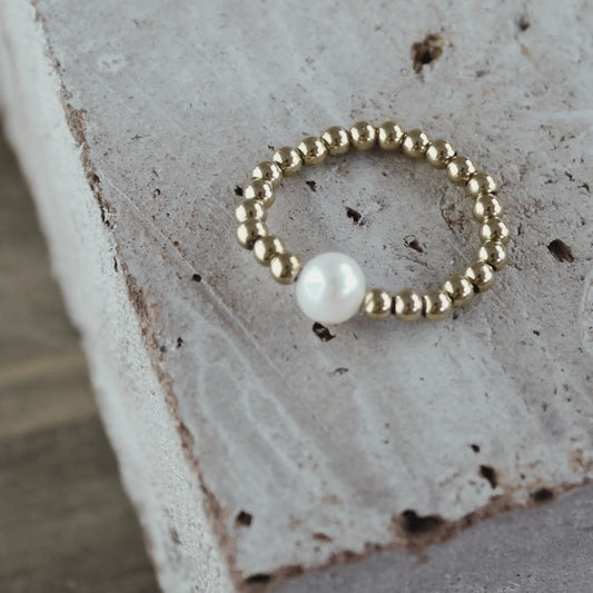 Joy Waterproof Elastic Pearl Ring 18 Carat Gold - NordicDeals